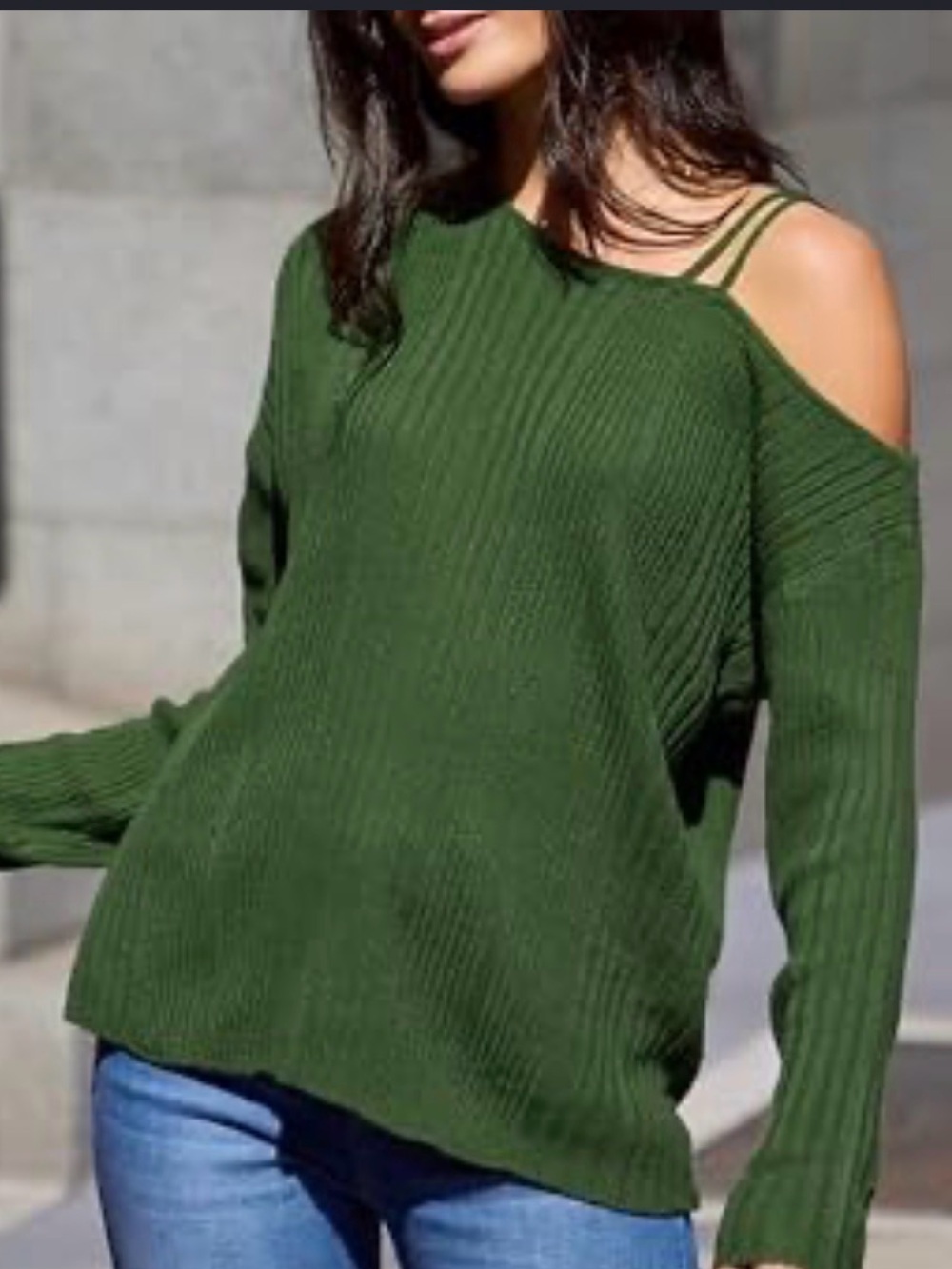 Cupshe Women’s Olive Green Cold-Shoulder Ribbed Sweater